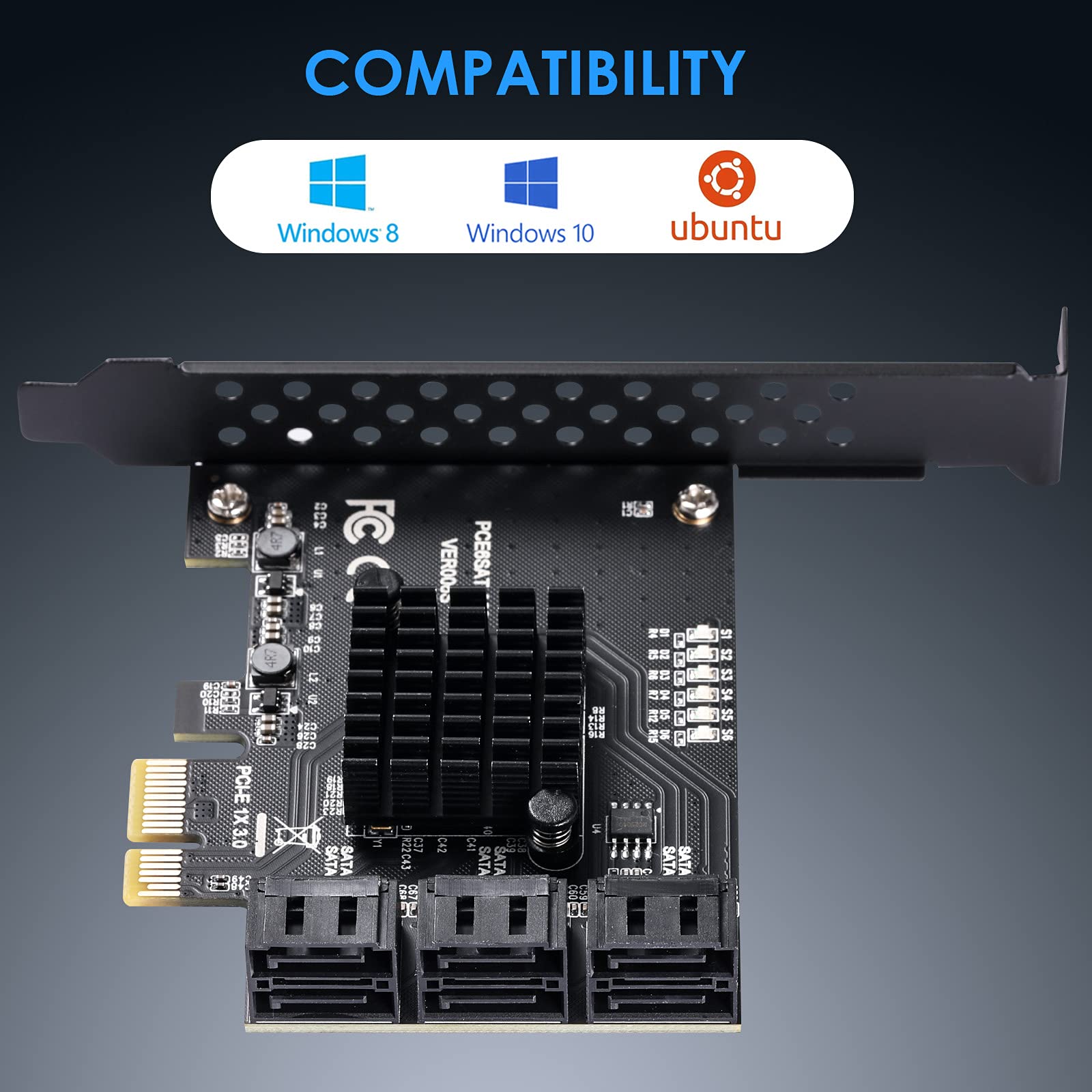 Beyimei Pcie Sata Card 6 Ports, 6 Gbps Sata 3.0 Pcie Card,Pcie To Sata Controller Expansion Card, Sata 3.0 Non Raid,With 6 Sata
